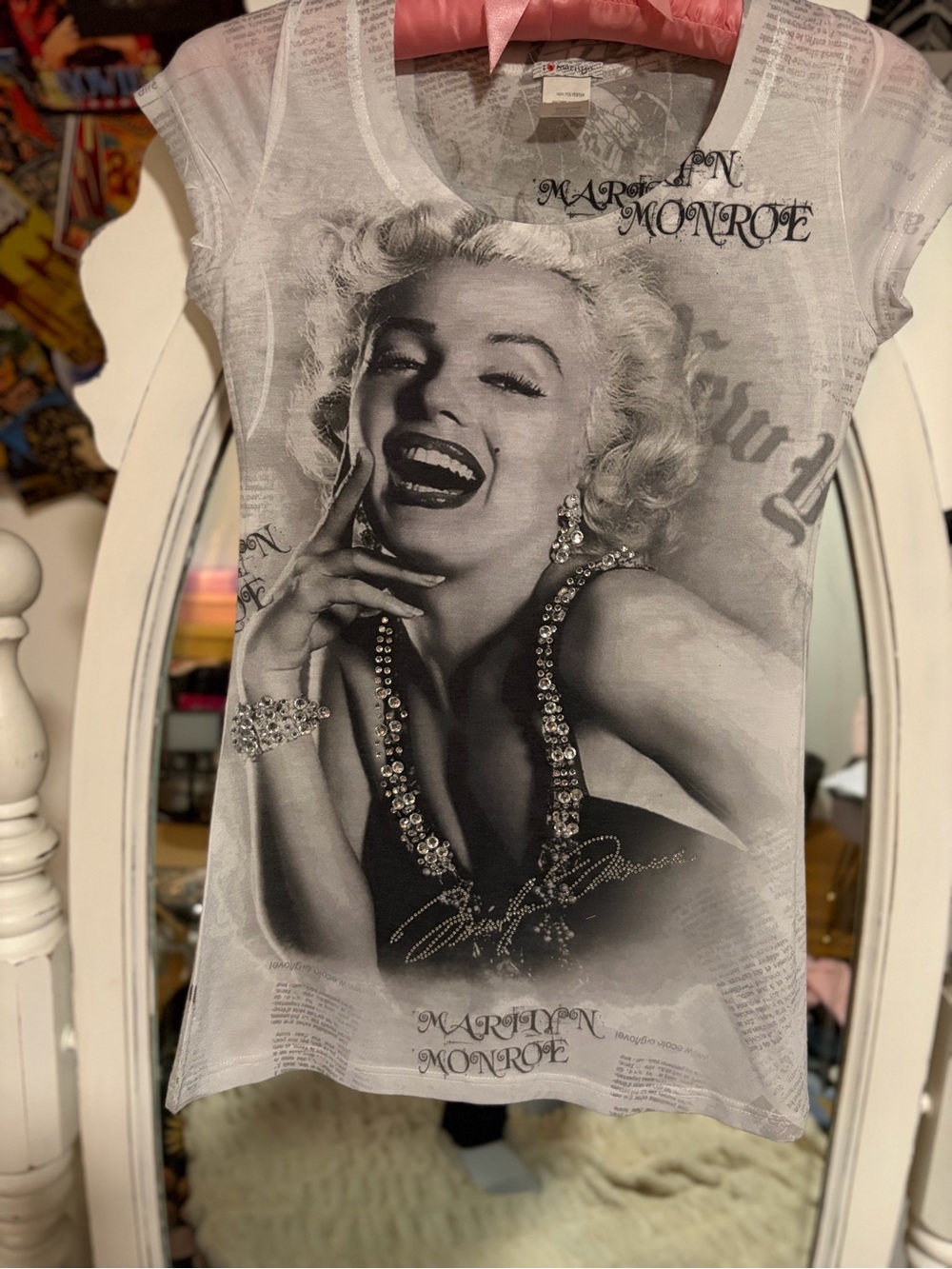 I Love Marilyn GreyScoop Neck Women's Tee with Real Rhinestone Detail